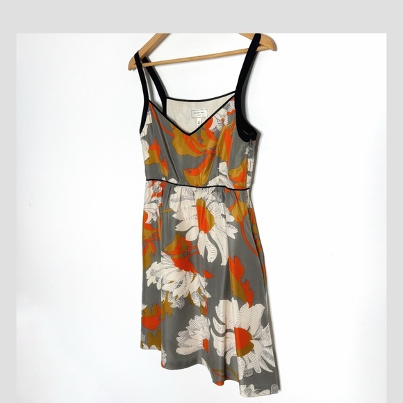 Anthropologie Moulinette Soeurs Silk Dress Empire Waist Grey Orange A-Line Fit 6 - Picture 7 of 16